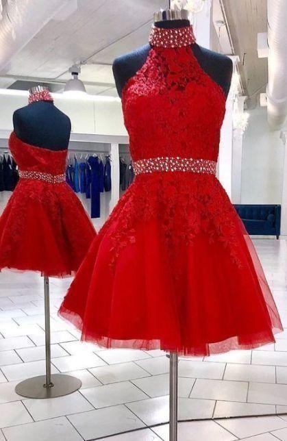 High Neck Short Red Kaleigh Homecoming Dresses CD22147