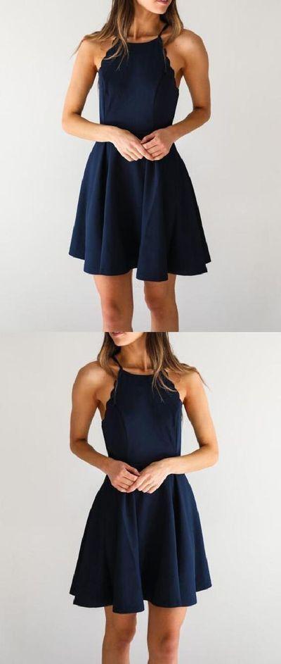 Cheap Comfortable Simple Short Navy Homecoming Dresses Haleigh Blue CD223