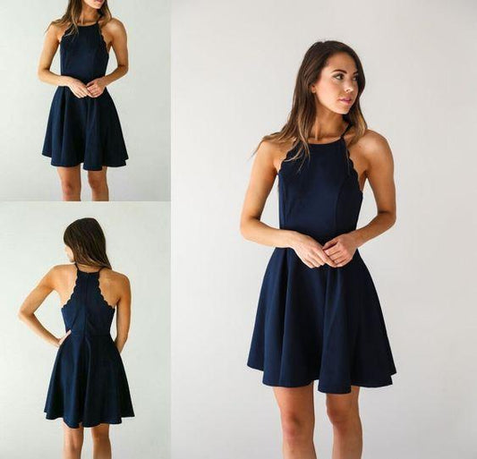 Cheap Comfortable Simple Short Navy Homecoming Dresses Haleigh Blue CD223