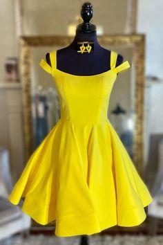Simple Yellow Short Yellow Dress Homecoming Dresses Cocktail Satin Kallie CD22347