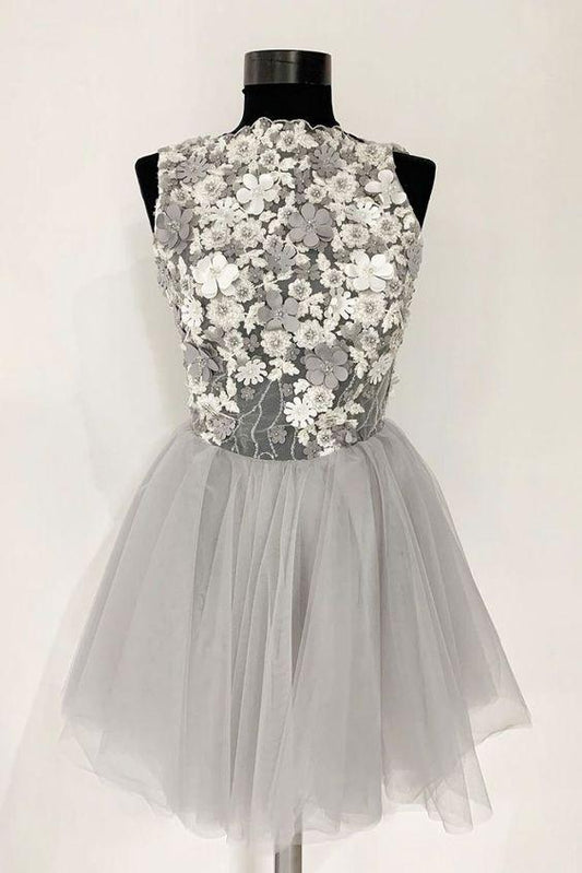 Sasha Homecoming Dresses Gray Tulle CD22489