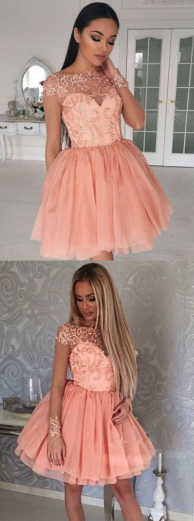 Short Beaded Coral Eliza Homecoming Dresses CD225