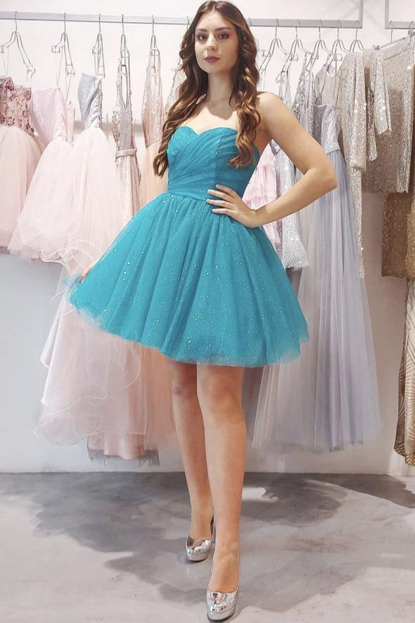 Blue Tulle Short Simple Joanna Homecoming Dresses A Line Cocktail A-Line Short Dress CD22784