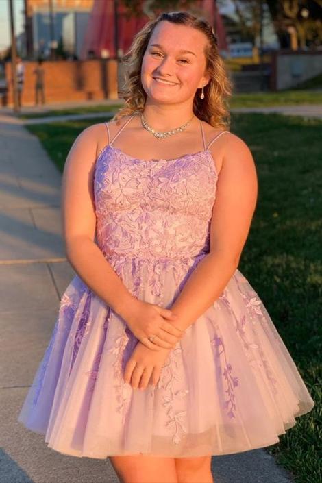 Tie Back Appliqued Pink Homecoming Dresses Jaelynn CD22840