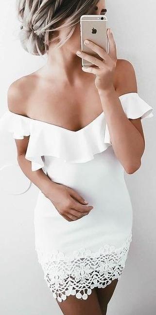 Kenley Homecoming Dresses Lace Off The Shoulder Short With CD22878