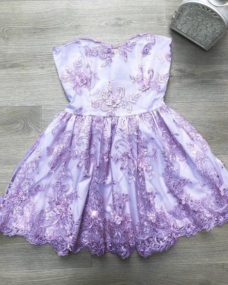 Elegant Purple Short Homecoming Dresses Dahlia Lace CD23108