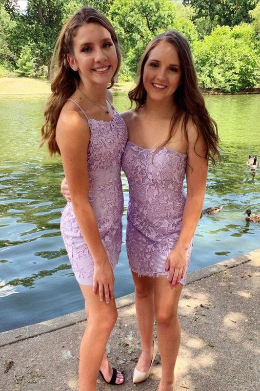 Lavender Short Tight Lace Homecoming Dresses Eden CD23255