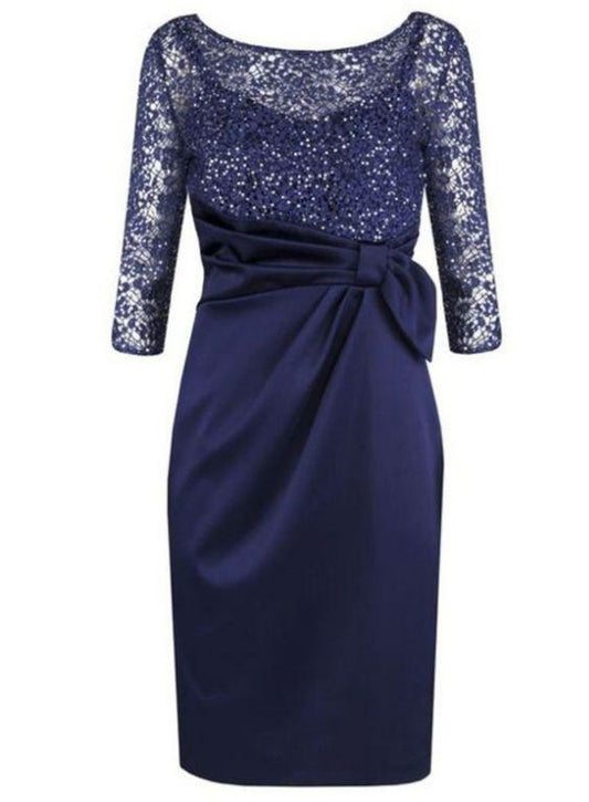 Short Mylee Homecoming Dresses Satin Zipper Sheath Bateau Beading Short/Mini 3/4 Sleeves CD23431