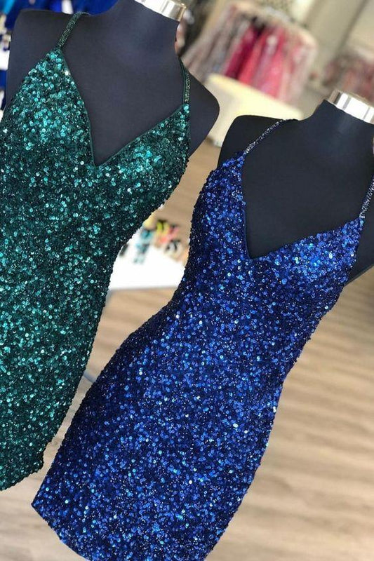 Tight Green Sequins Lindsey Homecoming Dresses CD24027