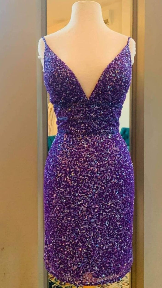 Short Purple Homecoming Dresses Lucia Sequin CD24184