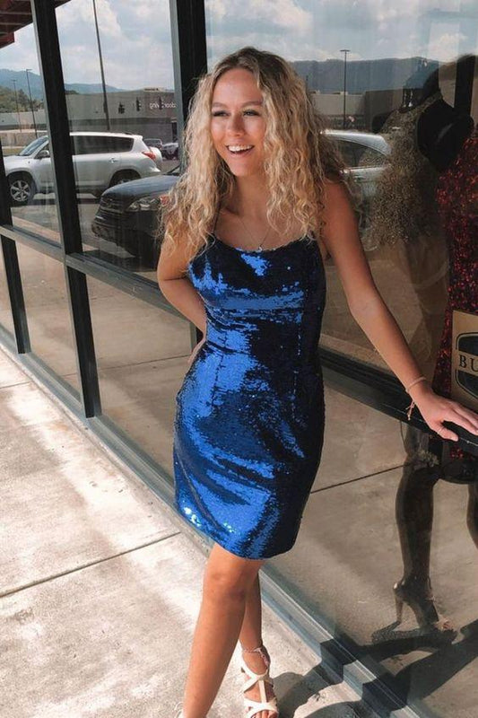 Navy Blue Mckenna Homecoming Dresses Sequins CD24534