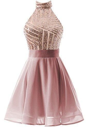 A-Line Halter Homecoming Dresses Chiffon Pink Jaylen Cocktail Short Dress With Sequins CD2479