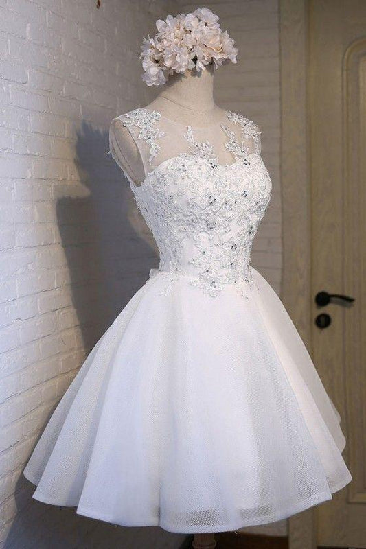 Glamorous Homecoming Dresses Adeline A-Line Scoop Neckline Short White With Sleeveless CD248