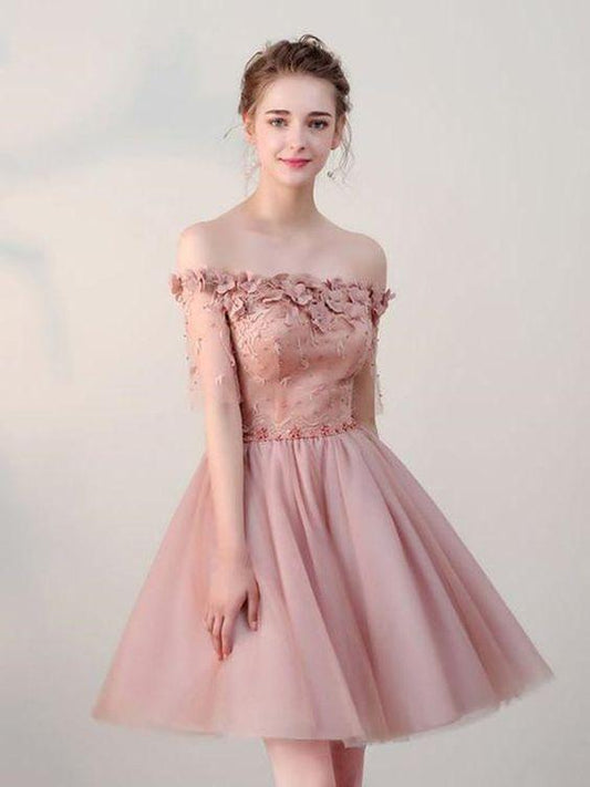 Kaylee Homecoming Dresses Off Shoulder Tulle Appliqued CD249