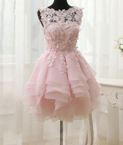 Appliques Organza Homecoming Dresses Pink Skylar Tiered Short Simple CD260