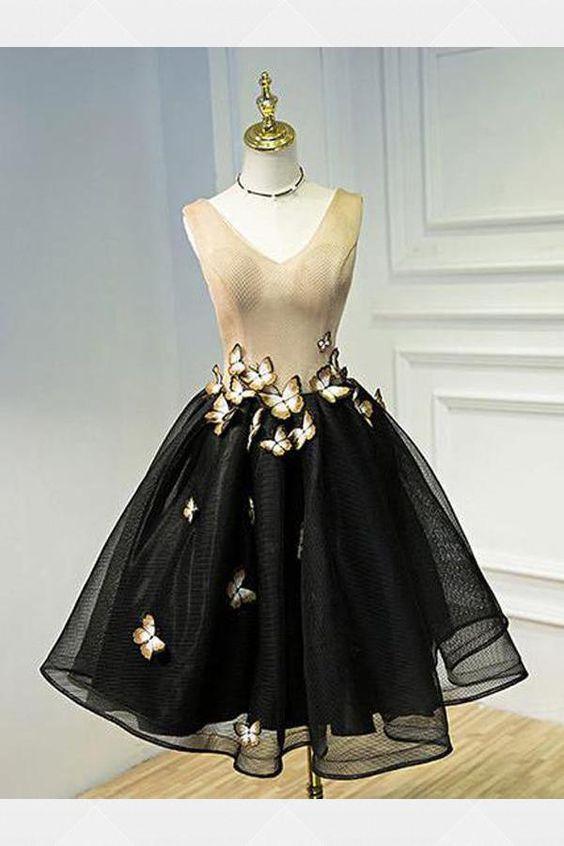 Black Outstanding Short Lace Aspen Homecoming Dresses With A-Line/Princess Up Butterfly Dresses CD264