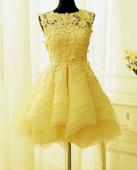 Yellow Short Dresses Semi Dania Homecoming Dresses Cocktail Formal Dresses Short Dress CD2732