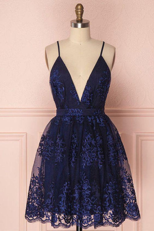 Vera Homecoming Dresses Navy Blue With Appliques CD2783