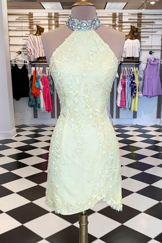 Tight Lace Homecoming Dresses Jazlene High Neck Yellow CD2961