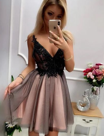 Homecoming Dresses Vanessa Gray Short With Appliques CD3113