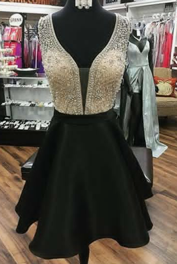 Homecoming Dresses Marissa Black Short With Beading CD3143