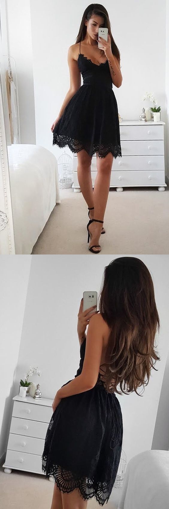 Black Criss Cross Short Dress Lace Jessie Homecoming Dresses Sexy For Teens CD3189