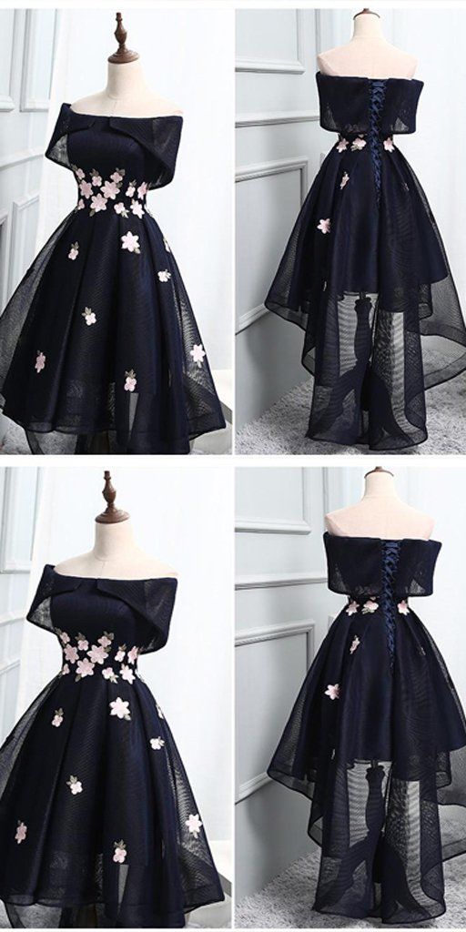 Off-The-Shoulder Black Organza With Homecoming Dresses Casey Handmade Flower Short CD32