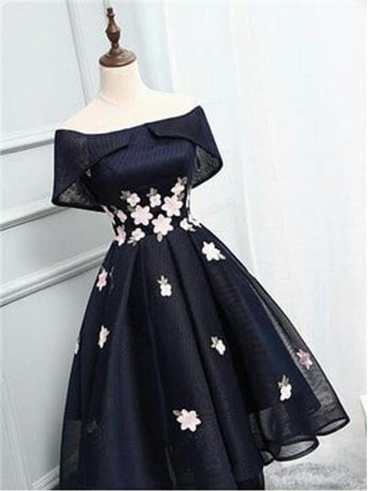 Off-The-Shoulder Black Organza With Homecoming Dresses Casey Handmade Flower Short CD32