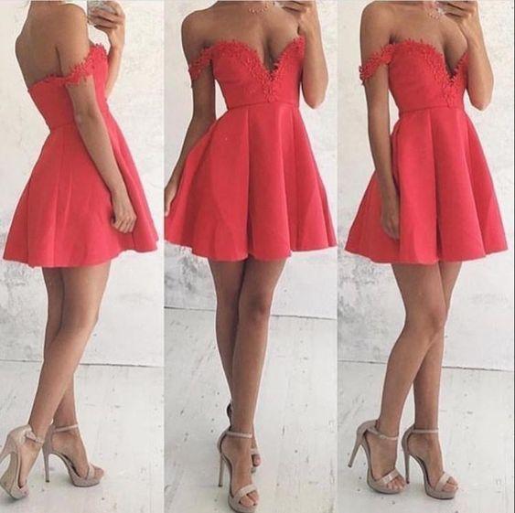 Applique Summer Homecoming Dresses A Line Red Deep V Neck Open Back Sexy CD3209