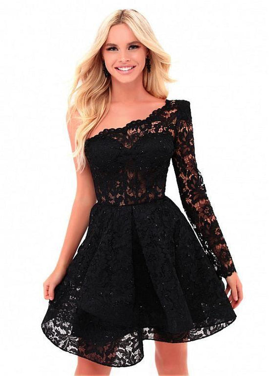 Black A-Line Lace Kendall Homecoming Dresses CD3212