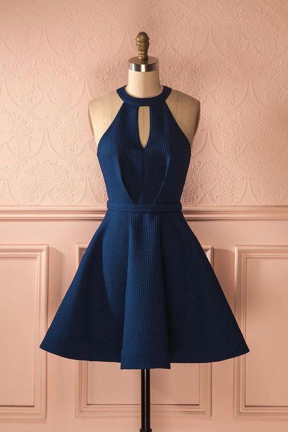 Keyhole Tamara Cocktail Homecoming Dresses Dark Blue Dresses Short Dresses CD331