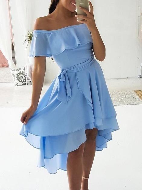 Off The Shoulder Blue Chiffon Hadley Homecoming Dresses CD3369