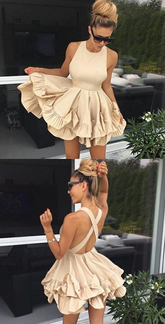 A-Line Thea Homecoming Dresses Party Dress Champagne Sleeveless CD342