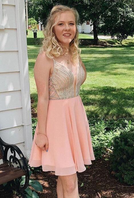 Short With Beaded 2024 Pink Annalise Homecoming Dresses CD3428