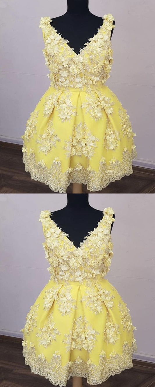 Cute Yellow Dresses Lace Leila Homecoming Dresses CD3448