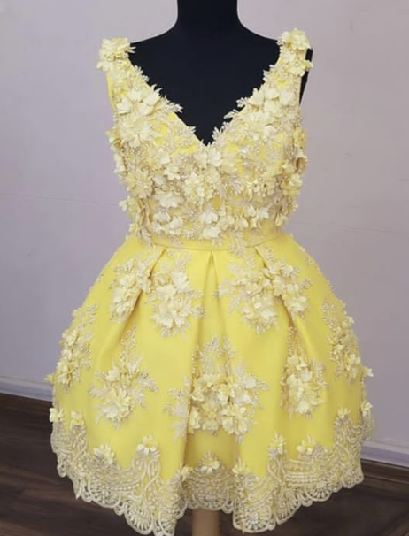 Cute Yellow Dresses Lace Leila Homecoming Dresses CD3448
