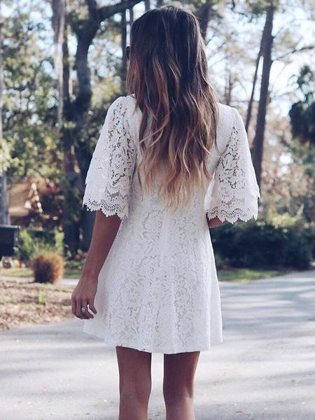 Aubrey Homecoming Dresses Lace A-Line Party Dresses White CD3452