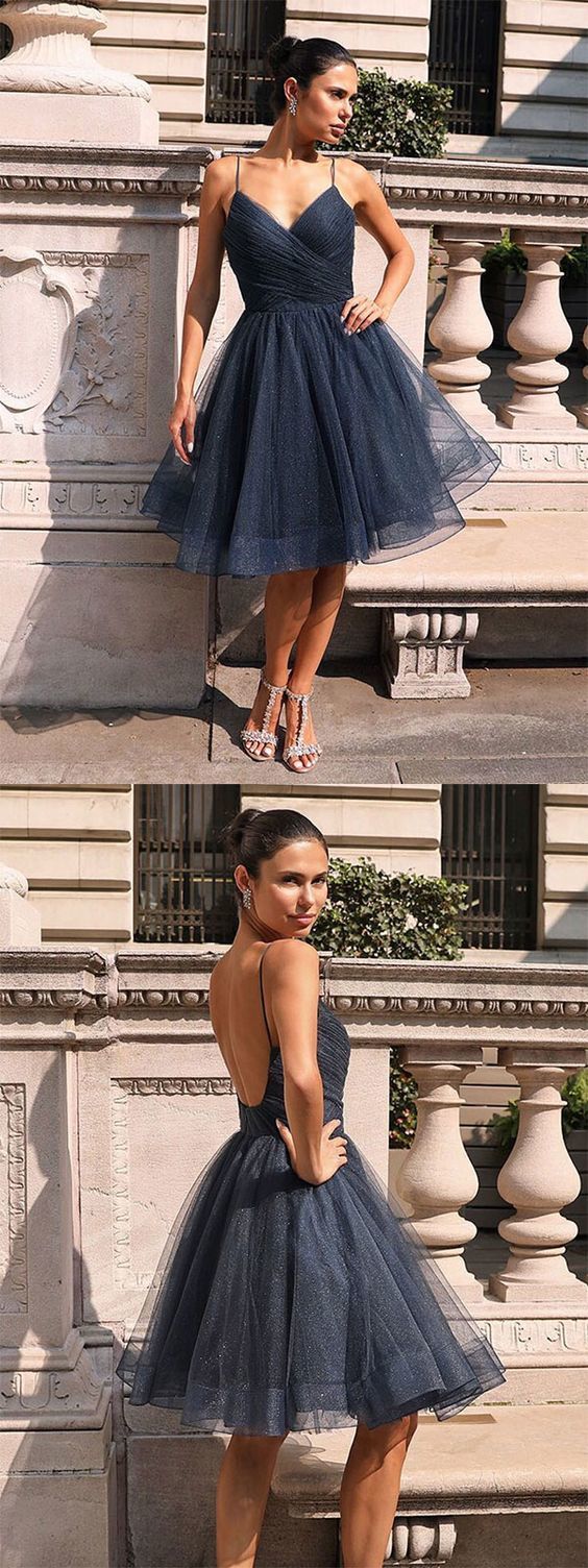 Gray V Neck Tulle Short Gray Taniyah Homecoming Dresses Tulle CD354