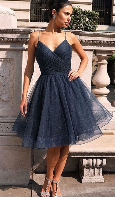 Gray V Neck Tulle Short Gray Taniyah Homecoming Dresses Tulle CD354
