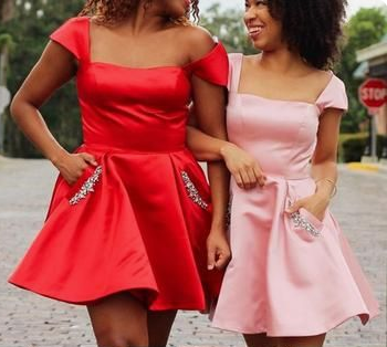 Cap Sleeves Mini Red/ Cocktail Satin Pink Amira Homecoming Dresses Party Dress CD3546