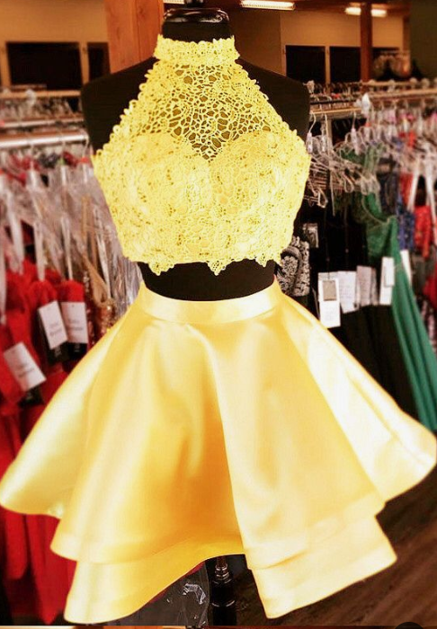 Two Homecoming Dresses Ana Piece Short Dresses Yellow CD3551