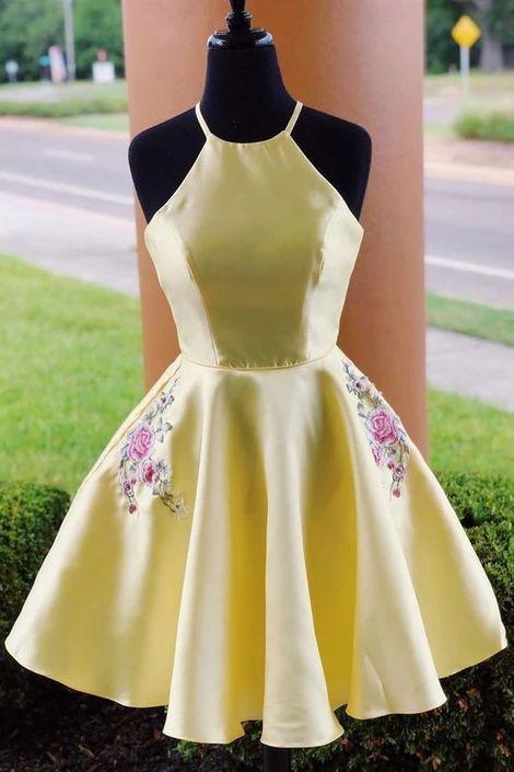Formal Yellow Short Chic With Homecoming Dresses Sandra Embroidery CD3649