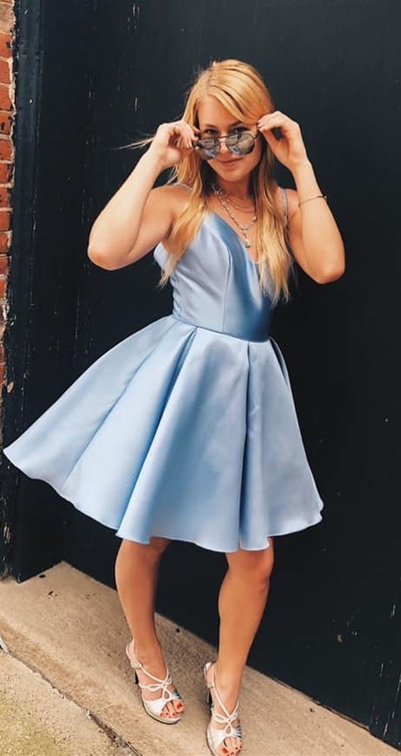 Simple Blue Cheap A Line Tricia Homecoming Dresses CD3785