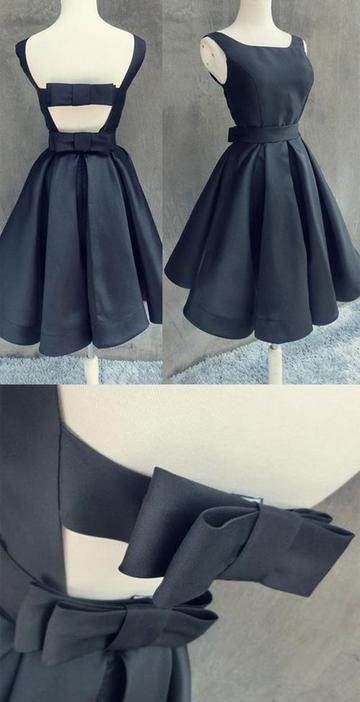 Simple Dark Navy With Bowknot Open Back Dress Lindsay Cocktail Homecoming Dresses CD3905