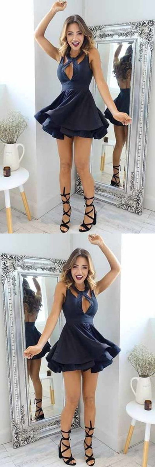 2024 Sexy Open Back A Line Homecoming Dresses Cocktail Satin Joy Scoop Short Mini CD3928