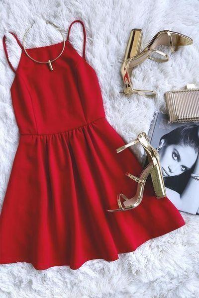 Homecoming Dresses Autumn Simple Red Short CD3992