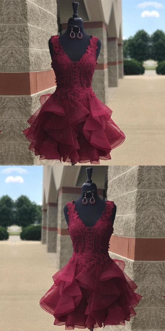 Elegant Appliques Organza Ruffles Eva Lace Homecoming Dresses Short CD412