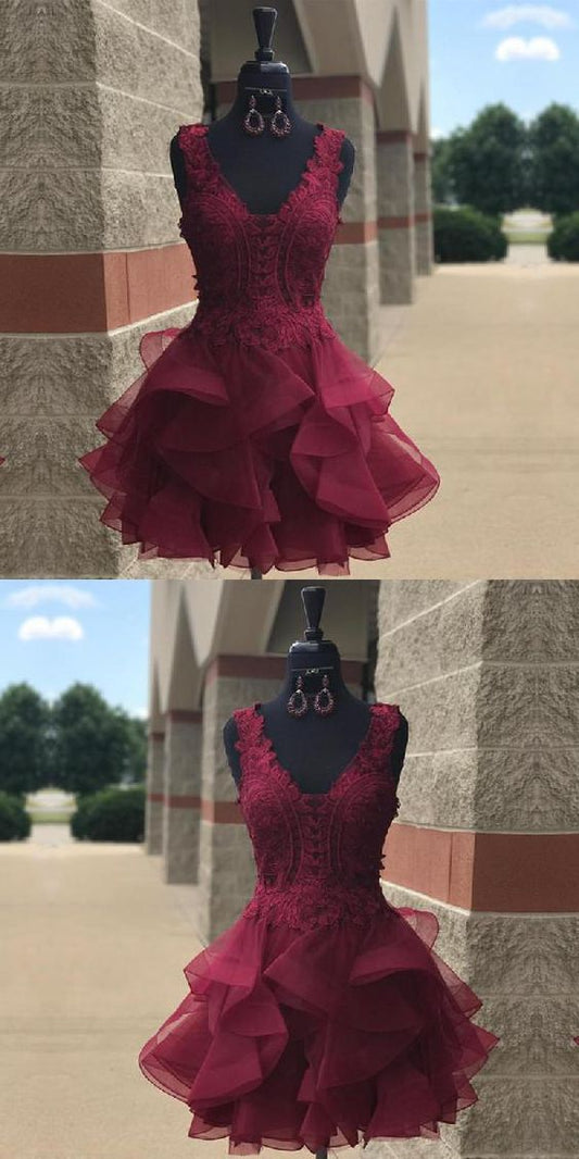 Elegant Appliques Organza Ruffles Eva Lace Homecoming Dresses Short CD412