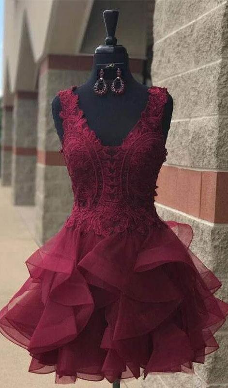 Elegant Appliques Organza Ruffles Eva Lace Homecoming Dresses Short CD412