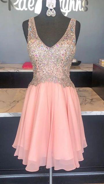 Rhinestones Homecoming Dresses Pink Saniya Short CD4350